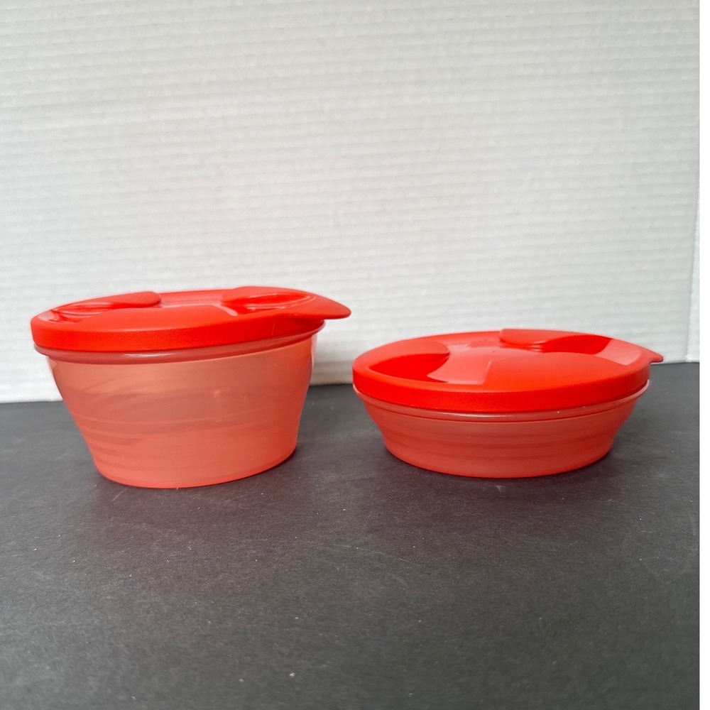 Tupperware FlatOut Collapsible Storage Containers Set of 2 Coral Orange Round